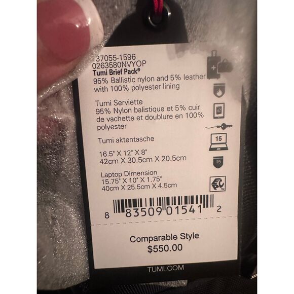 TUMI $550 16.5" Brief Backpack luggage carry on blue NWT - Picture 3 of 6